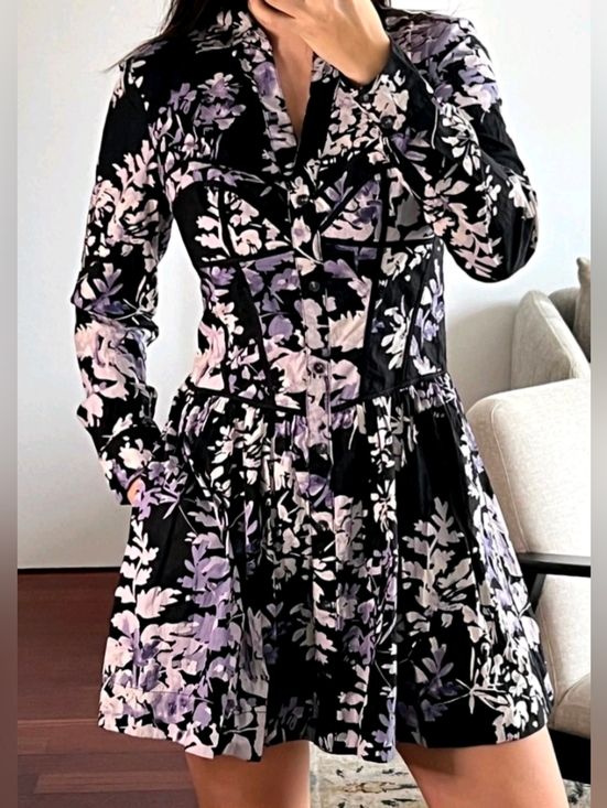 Anthropologie Dresses & Skirts - Anthropologie Womens Dress Corset Shirt Mini Long Sleeve Floral Black Size 6